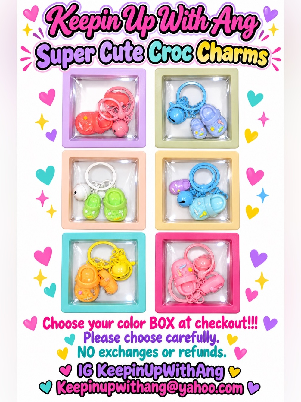 Cute Croc Charms Keychain - Pink, Blue, Yellow, Green, Orange, Purple
